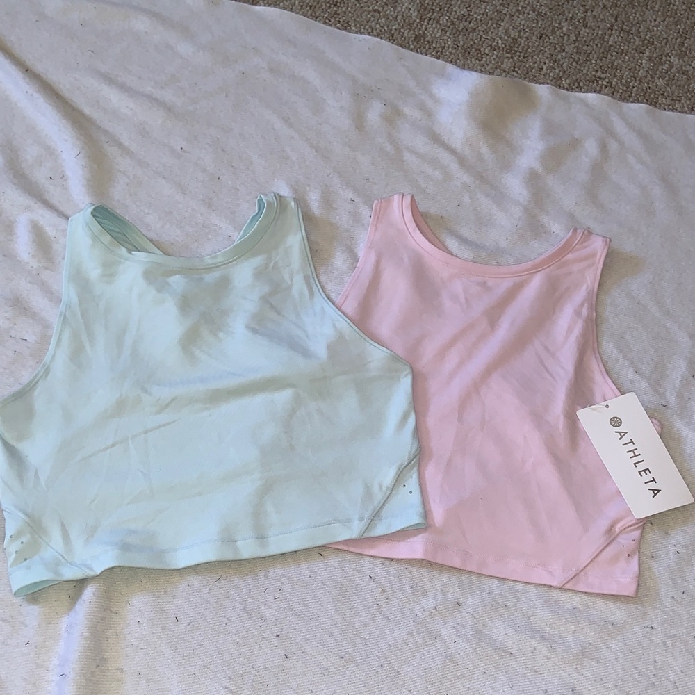Athleta Shanti Light Blue and Pink Crop Tops set of 2 one price for both! XS